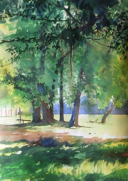 Nature watercolor painting titled 'Jhimiripali In Odisha', 16x11 inches, by artist Bijay Biswaal on Paper