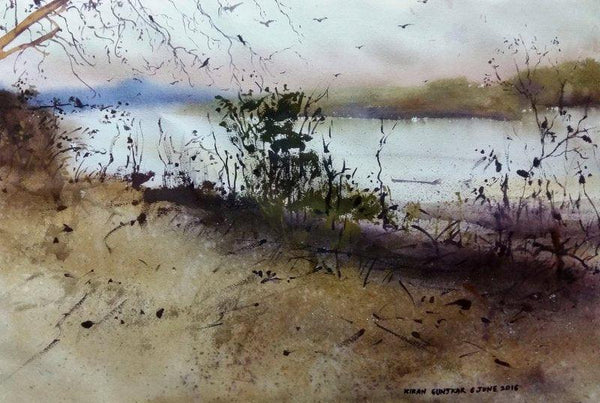 Landscape watercolor painting titled 'Jim Corbet ( Uttar Pradesh )', 15x22 inches, by artist Kiran Gunjkar on Handmade Paper