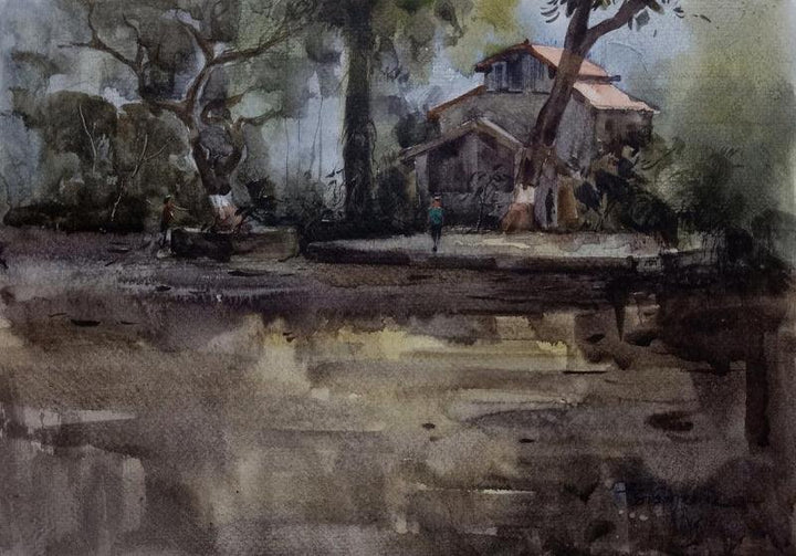 Landscape watercolor painting titled 'Jj', 8x12 inches, by artist Ashwin Khapare on Paper