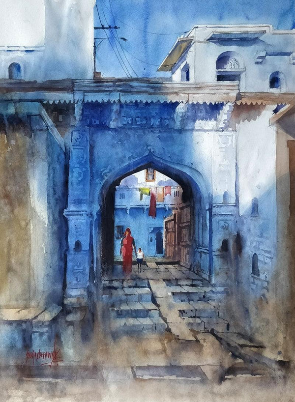 Landscape watercolor painting titled 'Jodhpur', 30x22 inches, by artist Sanjay Dhawale on Handmade Paper