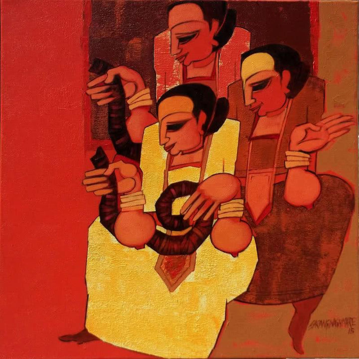 Figurative acrylic painting titled 'Jogava 10', 30x30 inches, by artist Sarang Waghmare on Canvas