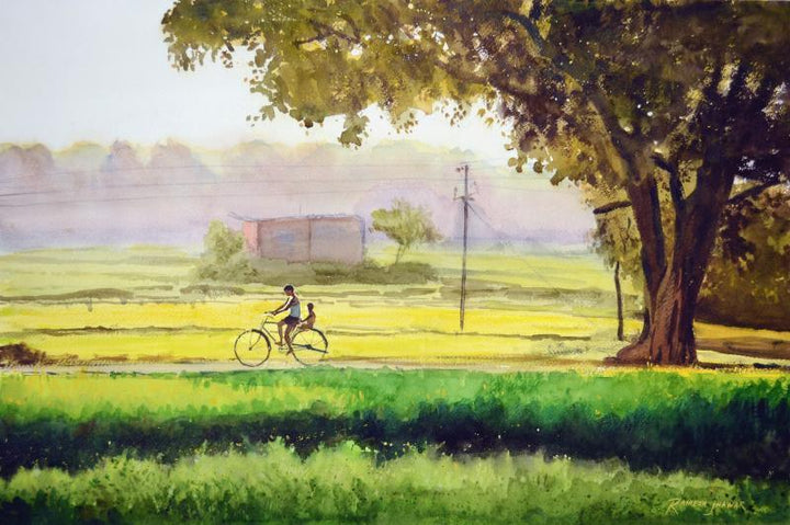 Nature watercolor painting titled 'Jolly Ride', 20x15 inches, by artist Ramesh Jhawar on Paper