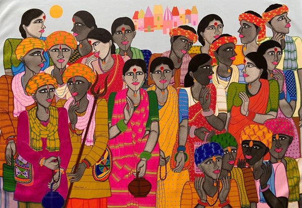 Figurative acrylic painting titled 'Journey Of Hopes Wishes 2', 54x78 inches, by artist Dhan Prasad on Canvas