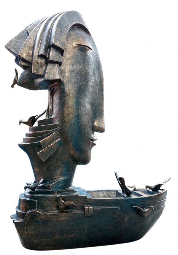 Figurative sculpture titled 'Joy Full Mood 3', 60x40x18 inches, by artist Asurvedh Ved on Bronze