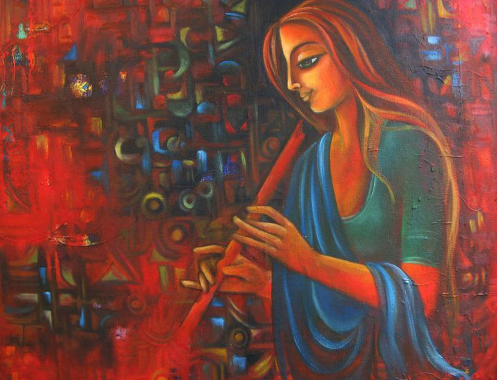 Figurative oil painting titled 'Joy Of Life', 34x36 inches, by artist Vijaya Ved on Canvas