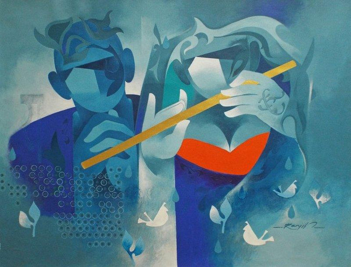 Figurative acrylic painting titled 'Joy Of Music 10', 32x42 inches, by artist Ranjit Singh on Canvas