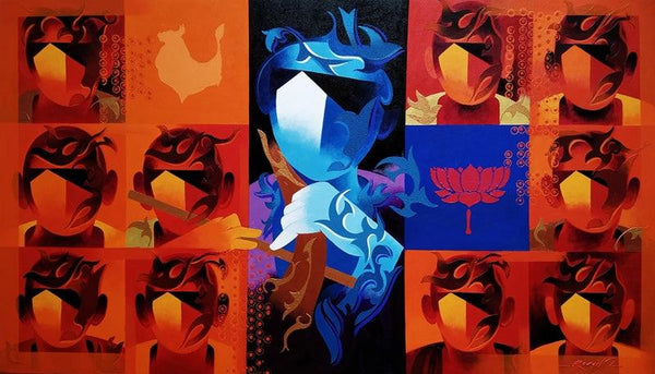 contemporary acrylic painting titled 'Joy Of Music 22', 33x59 inches, by artist Ranjit Singh Kurmi on Canvas