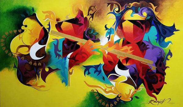 contemporary acrylic painting titled 'Joy Of Music 23', 34x59 inches, by artist Ranjit Singh Kurmi on Canvas