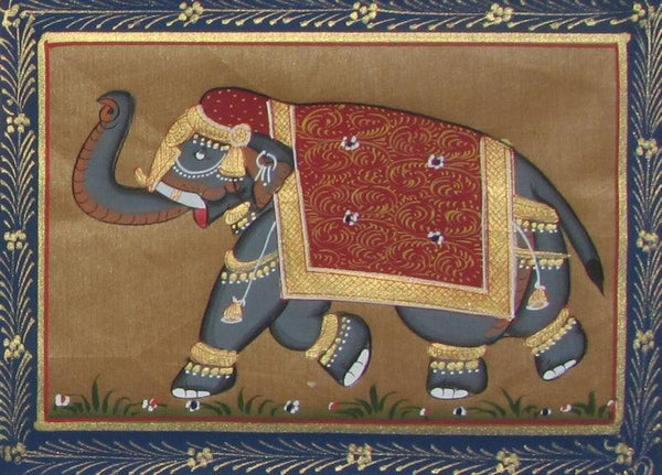 Animals miniature traditional art titled 'Jumbo Elephant', 6x8 inches, by artist Unknown on Silk