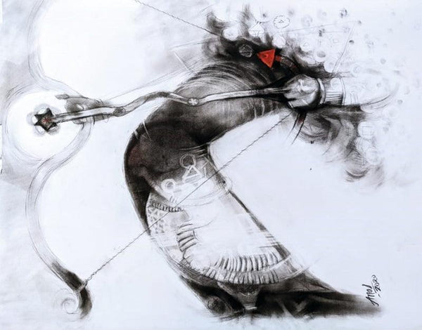 contemporary charcoal painting titled 'Kaamdev 2', 22x30 inches, by artist Anas Sultan on Paper