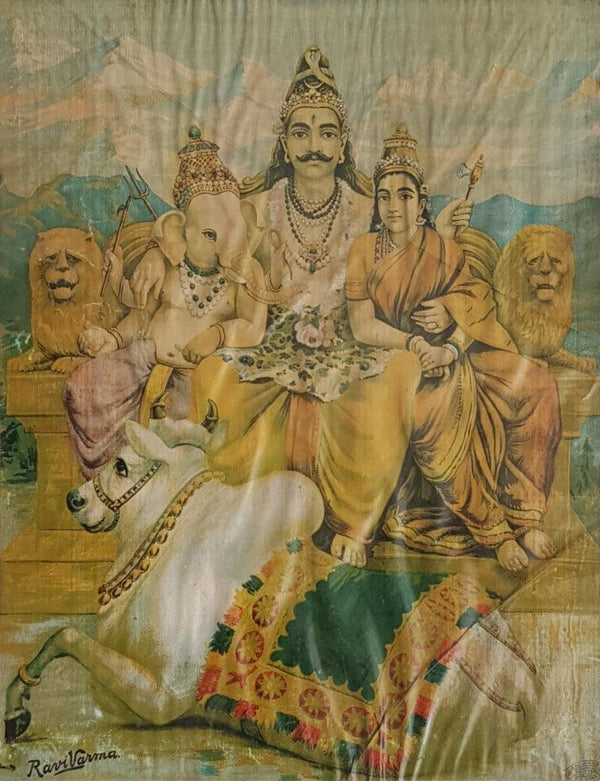 Religious oleograph painting titled 'Kailash Shankara 2', 24x20 inches, by artist Raja Ravi Varma on Paper