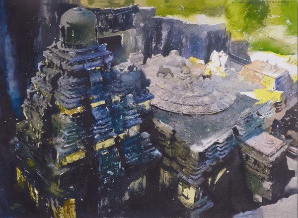 Place watercolor painting titled 'Kailash Temple', 22x30 inches, by artist Vishal Chavan on Paper