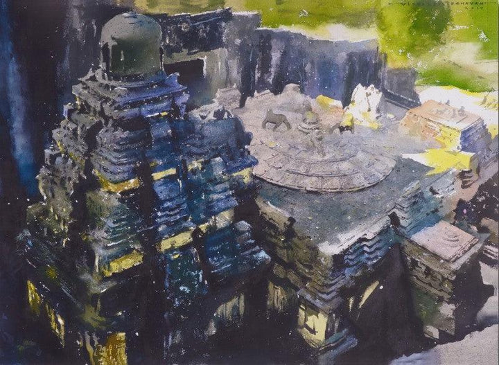 Place watercolor painting titled 'Kailash Temple', 22x30 inches, by artist Vishal Chavan on Paper