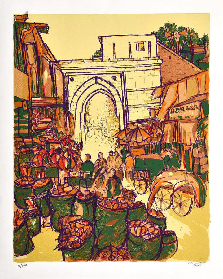 Cityscape serigraphs painting titled 'Kalupur Darwaza', 30x24 inches, by artist Vrindavan Solanki on Paper