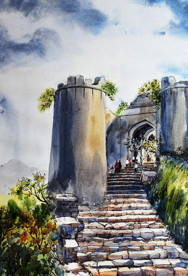 Landscape watercolor painting titled 'Kalyan Darwaja Sinhgad', 40x30 inches, by artist Ramdas Thorat on Paper