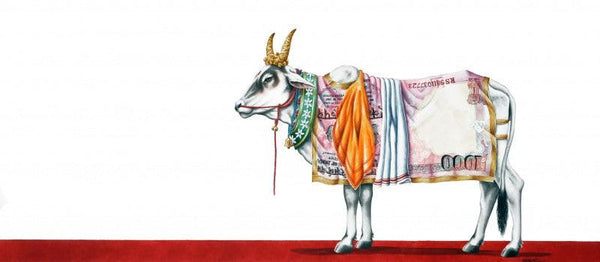 Animals watercolor painting titled 'Kamadhenu 1', 30x40 inches, by artist Rohit Sharma on Paper