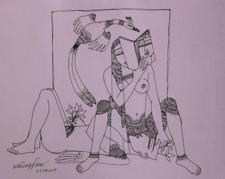 Erotic graphite drawing titled 'Kamasutra 6', 12x17 inches, by artist Krishna Ashok on Paper