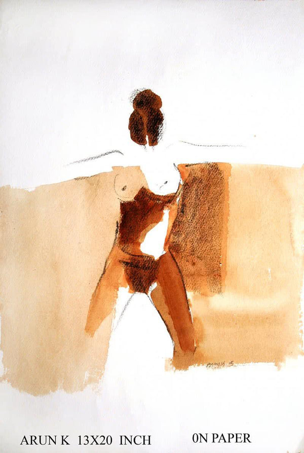 Erotic watercolor painting titled 'Kamasutra Nude Women', 13x20 inches, by artist Arun K Mishra on Paper