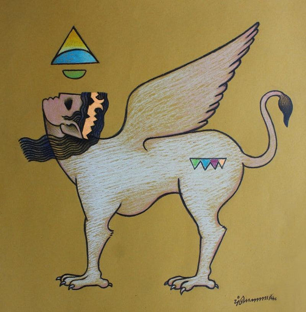 Animals dry pastel drawing titled 'Kamdhenu', 20x20 inches, by artist Aditya Pandit on Paper