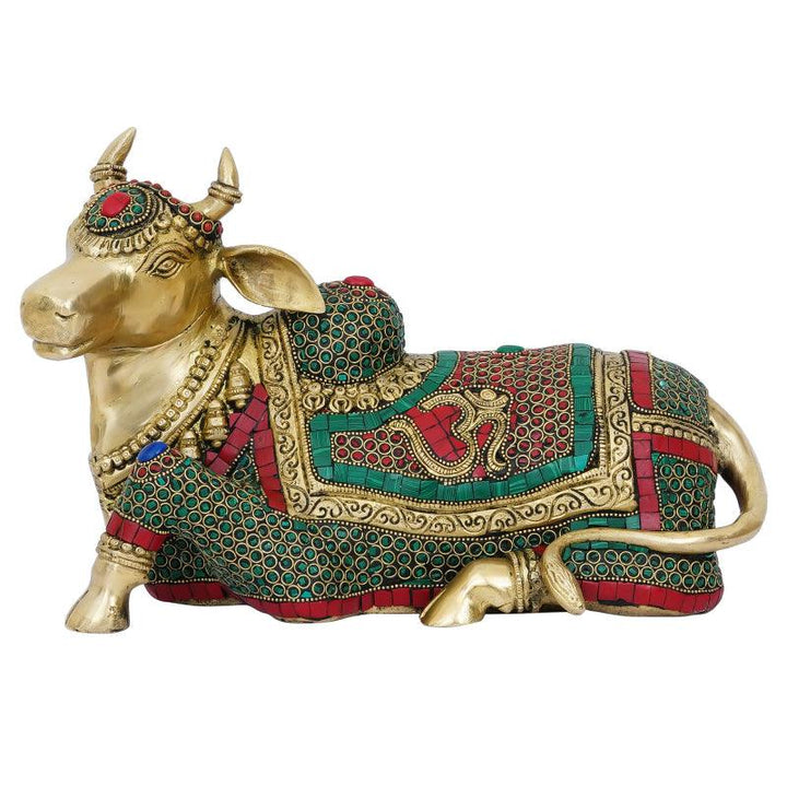 Religious handicraft titled 'Kamdhenu Cow', 8x12x6 inches, by artist Brass Handicrafts on Brass