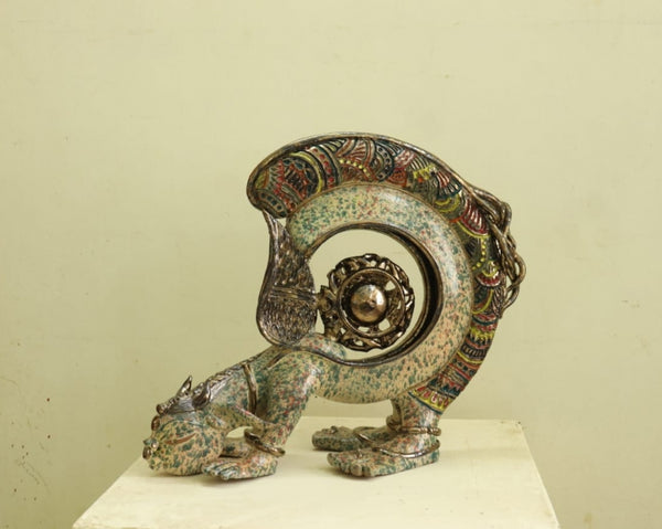 Religious  sculpture titled 'Kamdhenu', 22x26 inch, by artist Narottam Das on Ceramic