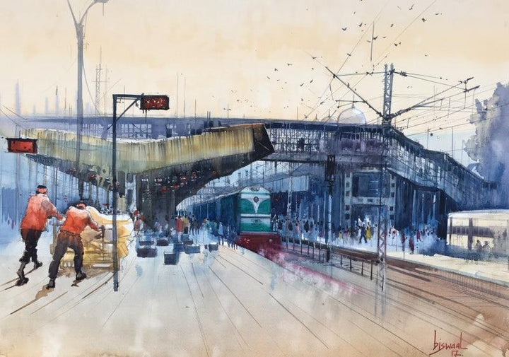 Place watercolor painting titled 'Kanpur Central Labour Day 1', 22x30 inches, by artist Bijay Biswaal on Canson Paper