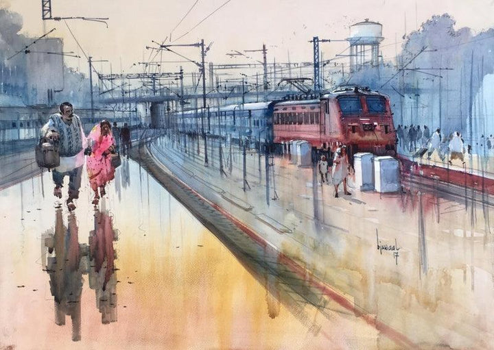 Place watercolor painting titled 'Kanpur Central Labour Day 2', 22x30 inches, by artist Bijay Biswaal on Canson Paper