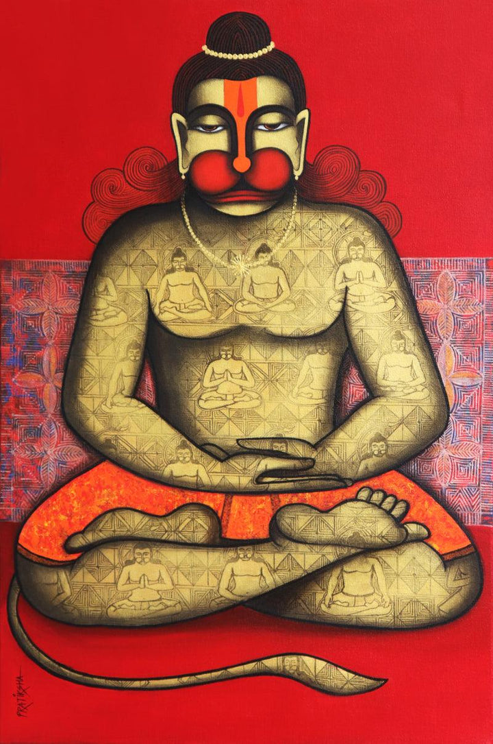 Religious acrylic painting titled 'Kapeeshwar Lord Of The Monkey', 36x24 inches, by artist Pratiksha Bothe on Canvas