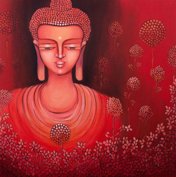 Religious acrylic painting titled 'KARUNA Series 1', 30x30 inches, by artist NITU CHHAJER on Canvas