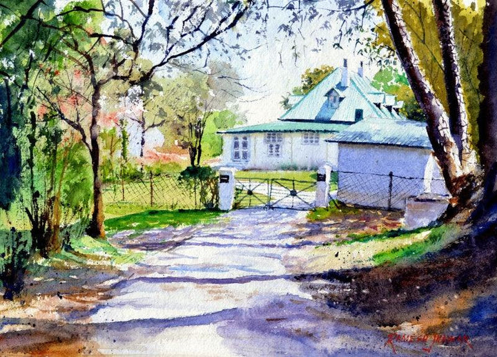 Cityscape watercolor painting titled 'Kasauli House', 10x14 inches, by artist Ramesh Jhawar on Paper