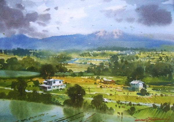 Landscape watercolor painting titled 'Kasgoan 1', 15x22 inches, by artist RAKESH SURYAWANSHI on Paper