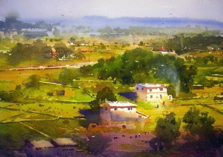 Landscape watercolor painting titled 'Kasgoan 2', 15x22 inches, by artist RAKESH SURYAWANSHI on Paper