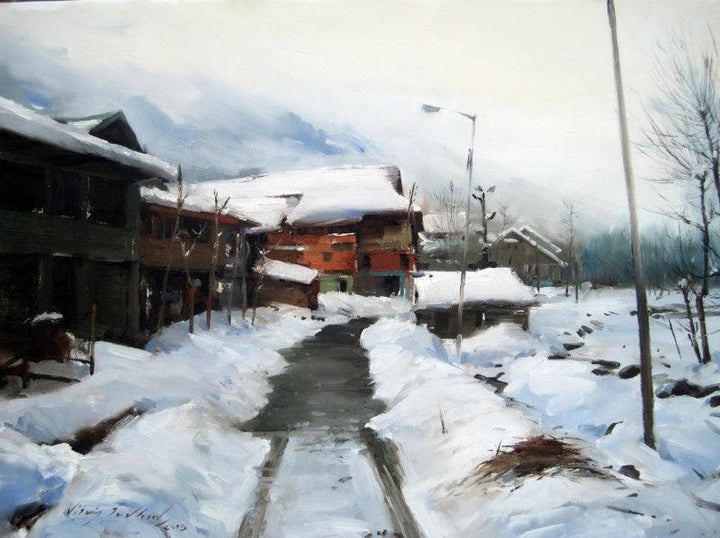 Cityscape oil painting titled 'Kashmir 4', 18x24 inches, by artist Vijay Jadhav on canvas