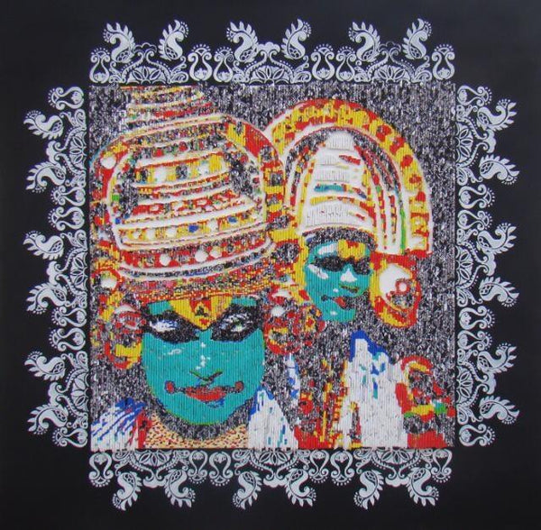 Religious mixed media titled 'Katakhali', 36x36 inches, by artist Vinita Dasgupta on Board