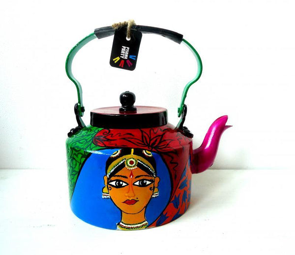 Lifestyle craft titled 'Kathakali Tea Kettle', 9x9x7 inches, by artist Rithika Kumar on Aluminium