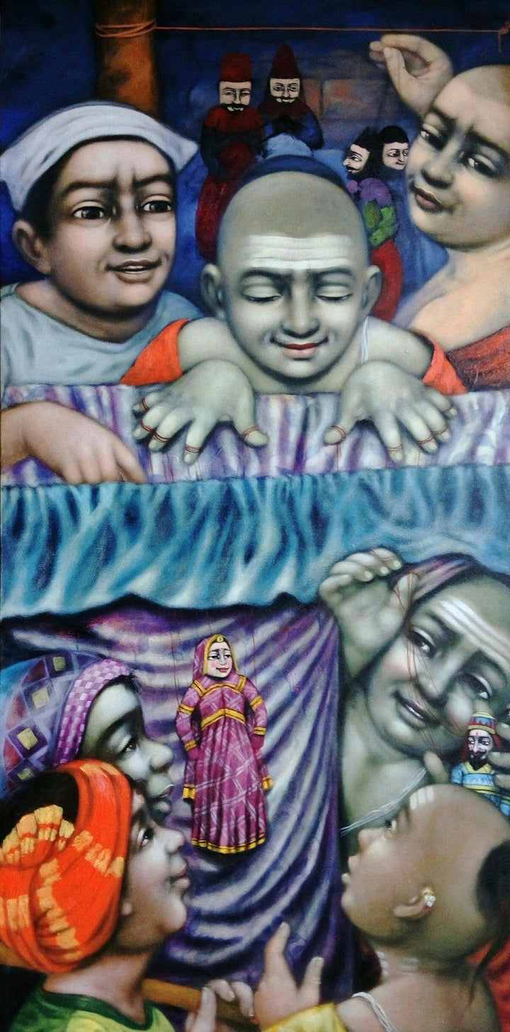 Figurative acrylic painting titled 'Katputli', 48x24 inches, by artist Apet Pramod on Canvas