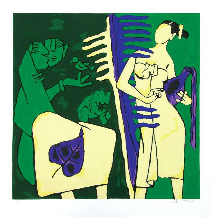 Figurative serigraphs painting titled 'Kerala 4', 41x40 inches, by artist M. F. Husain on Paper