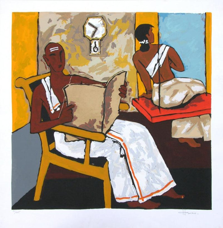 Figurative serigraphs painting titled 'Kerala 5', 40x41 inches, by artist M. F. Husain on Paper