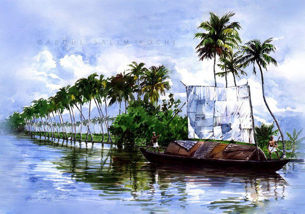 Cityscape watercolor painting titled 'Kettuvallam', 11x14 inches, by artist Abdul Salim on Paper