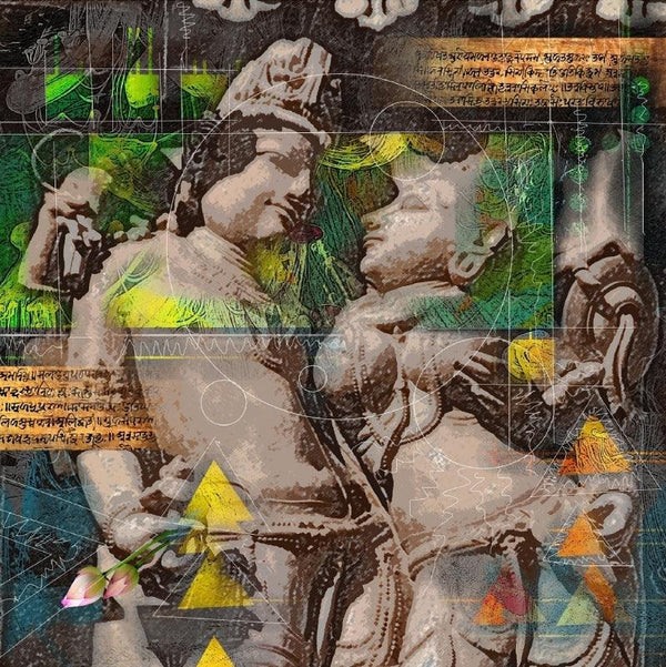 contemporary Digital Painting digital art titled 'Khajuraho Series 2', 24x24 inches, by artist Rakesh Chaudhary on canvas