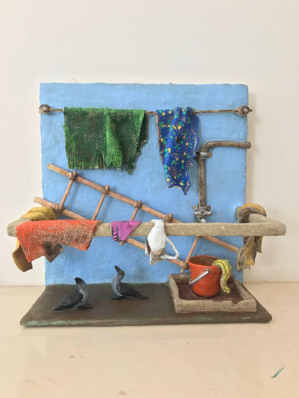 Lifestyle sculpture titled 'Kholi No 34', 12x12x12 inches, by artist Bharati  Pitre on Paper Mache