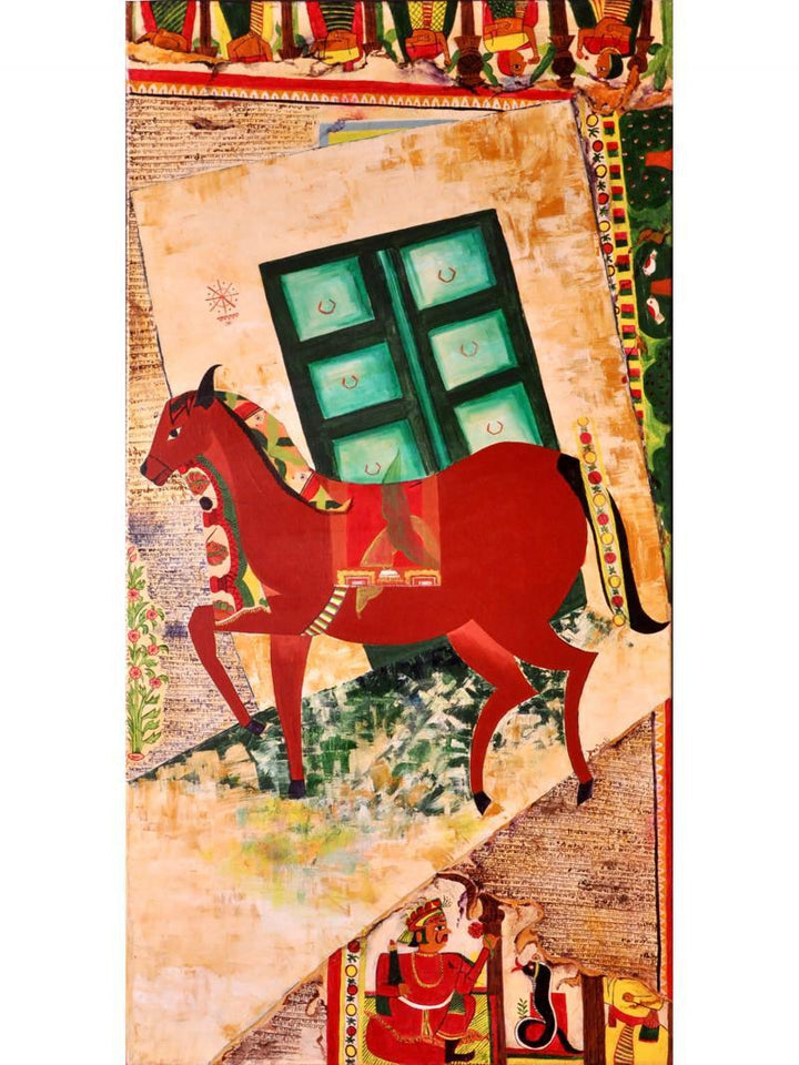 Animals oil painting titled 'khoya samya', 24x48 inches, by artist Deepali Mundra on Canvas