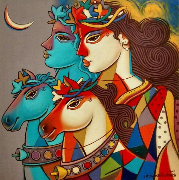 Figurative acrylic painting titled 'King And Queen 12', 24x24 inches, by artist Avinash Deshmukh on Canvas