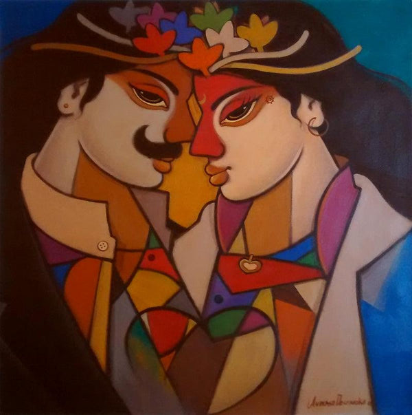 Figurative acrylic painting titled 'King And Queen 8', 24x24 inches, by artist Avinash Deshmukh on Canvas