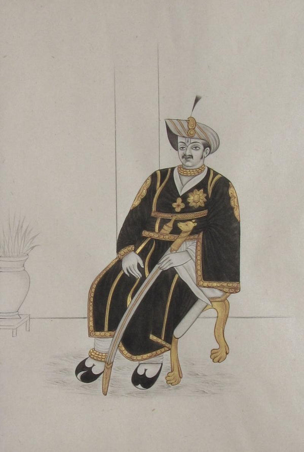 Figurative mughal traditional art titled 'King Of Mughal Period', 8x6 inches, by artist Unknown on Paper