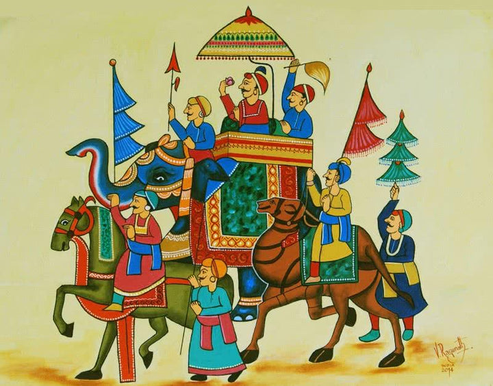 Fantasy oil painting titled 'KING OF THE PROCESSION', 18x24 inches, by artist RAGUNATH on Canvas