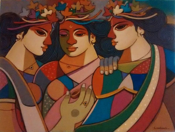 Figurative acrylic painting titled 'King Queen 4', 30x40 inches, by artist Avinash Deshmukh on Canvas