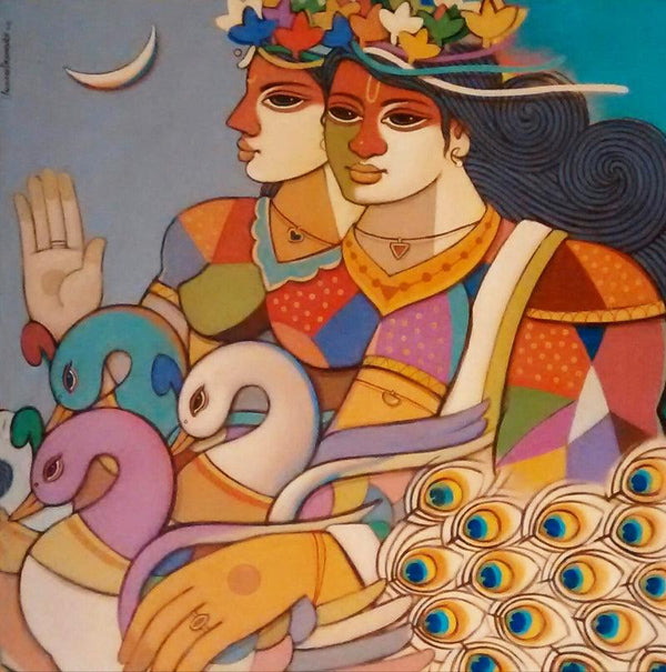 Figurative acrylic painting titled 'King Queen 5', 36x36 inches, by artist Avinash Deshmukh on Canvas