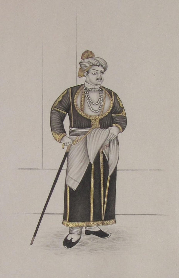 Figurative mughal traditional art titled 'King With His Stick', 8x6 inches, by artist Unknown on Paper