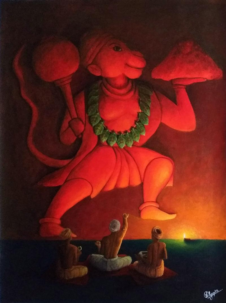 Religious acrylic painting titled 'Kirtan', 24x18 inches, by artist Ayush Gupta on Canvas